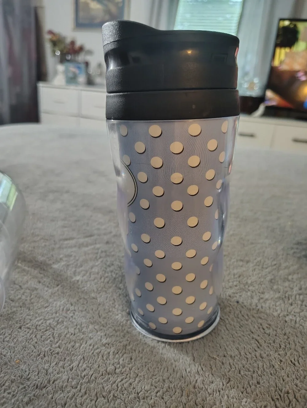 University Logo Polka Dot Travel Tumbler - Light Blue & White UNC Double insulat